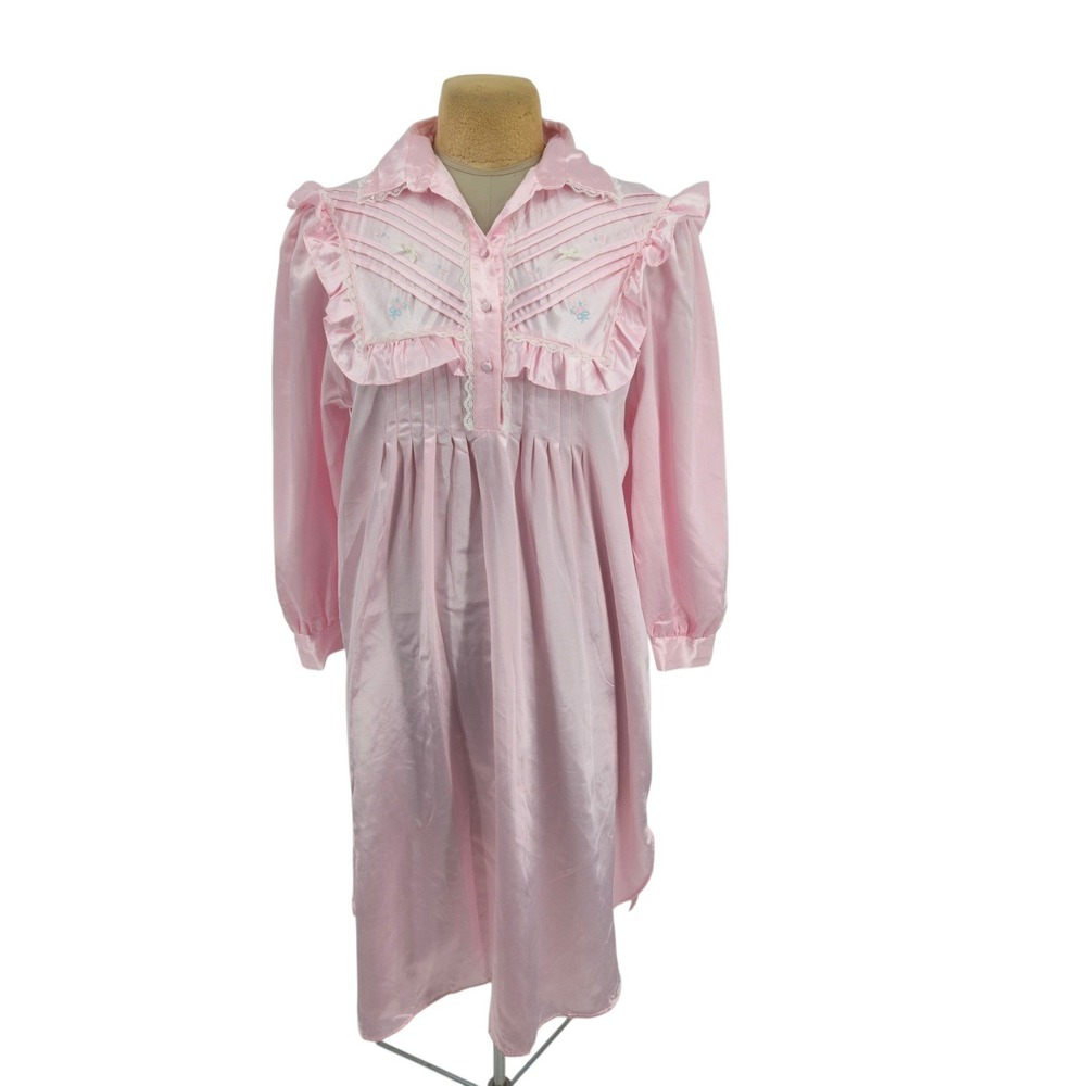 Moonlight Bay Nightgown L Pink Satin Ruffle Lace Vintage 90s Sleepwear Feminine